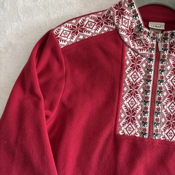 Vtg LL Bean Sweater Womens Large Red 1/4 Zip Nordic Fair Isle Fleece Cabincore - Picture 4 of 9